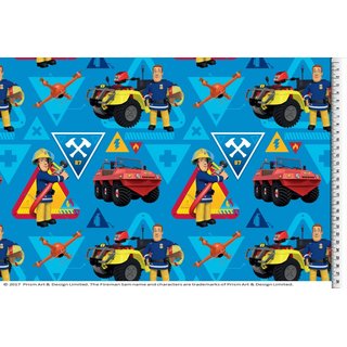 Cotton Jersey Fabric firefighter Sam Digital Print blue car