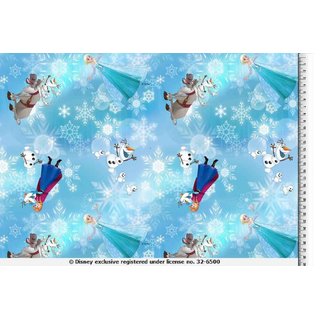 Cotton Jersey Fabric Disney Frozen Olaf and Sven light blue iceflower