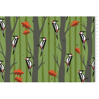 Cotton Jersey Fabric Hamburg Love woodpecker green